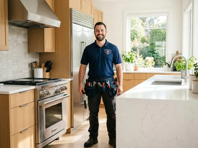 Appliance Repair Hero technician in a Bridgewater, MA kitchen after an appliance repair